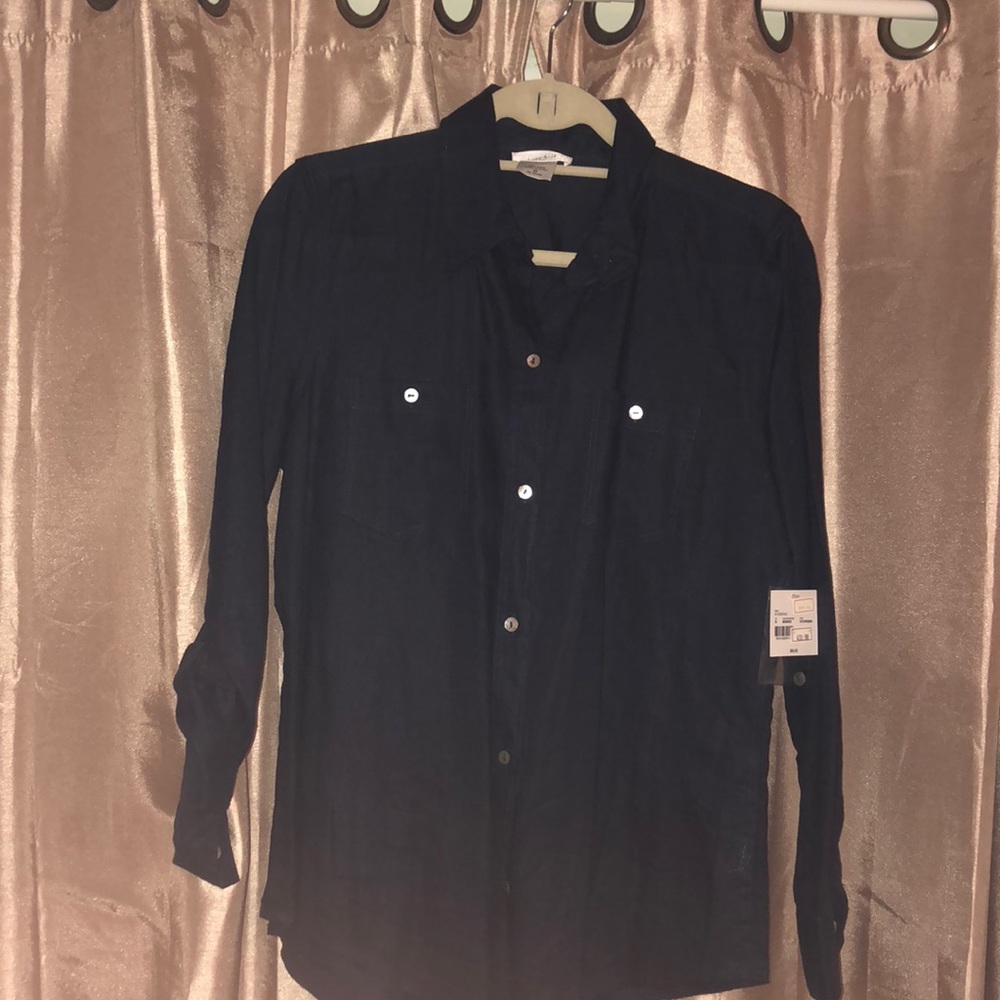 Kate hill linen navy button down